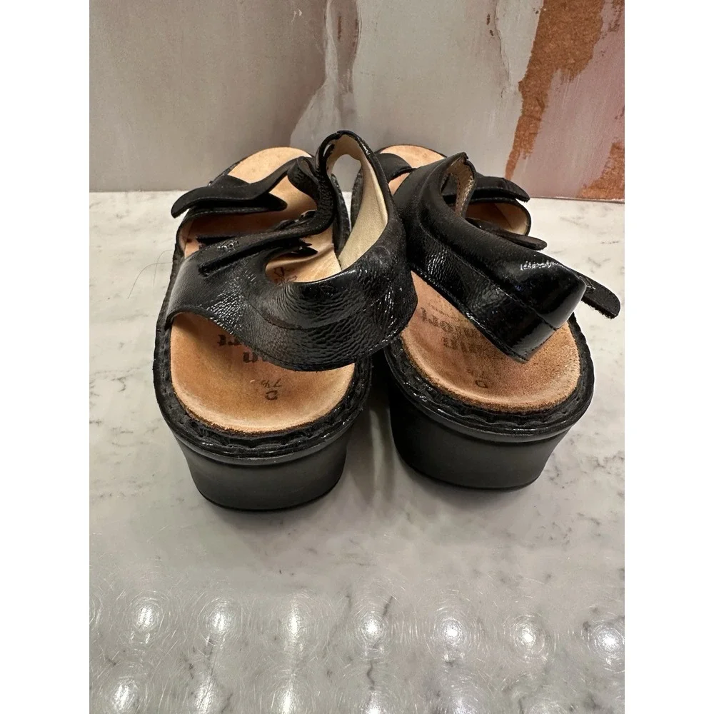 Finn Comfort Adana Dress Sandal Womens 9.5 US/7.5 UK Black‎ Patent Leather Wedge